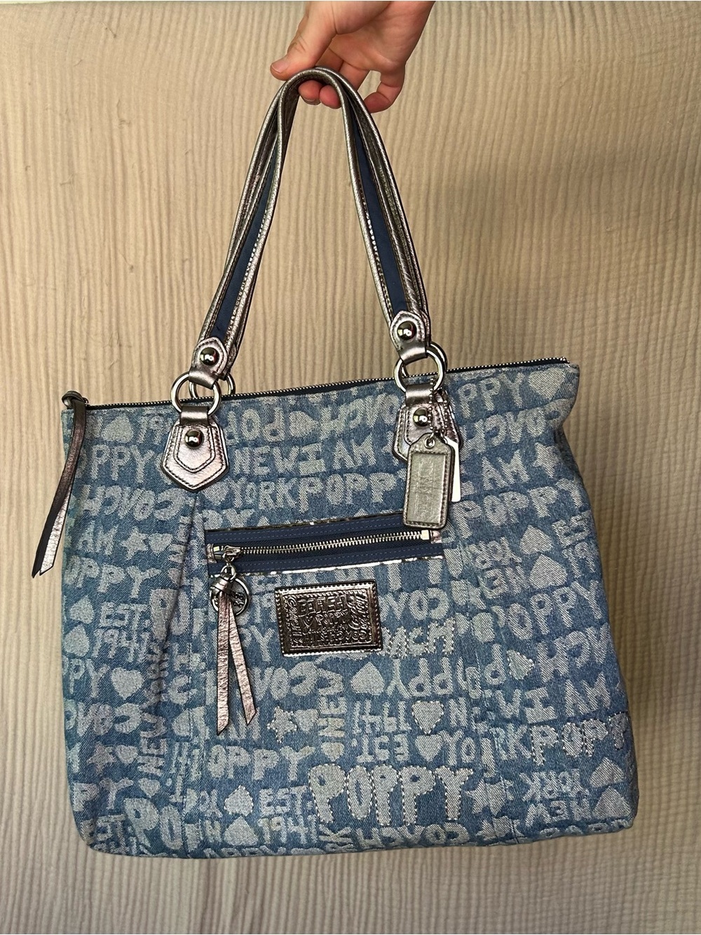 Coach Blue Signature Denim Poppy Tote Bag